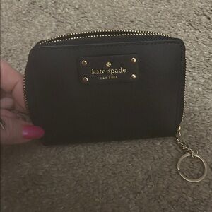kate spade Black Leather Zip Key Coin Pouch with Gold Hardware